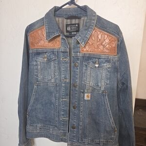 Custom Tooled Leather Carhartt Denim Jacket